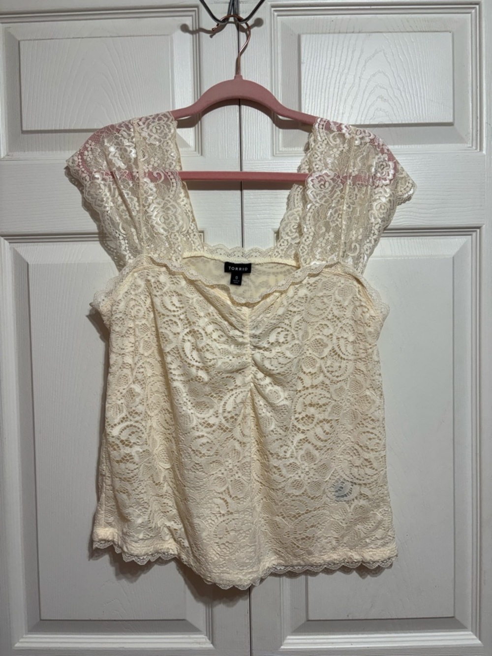 torrid Cream Lace Camisole with Cap Sleeve Detail